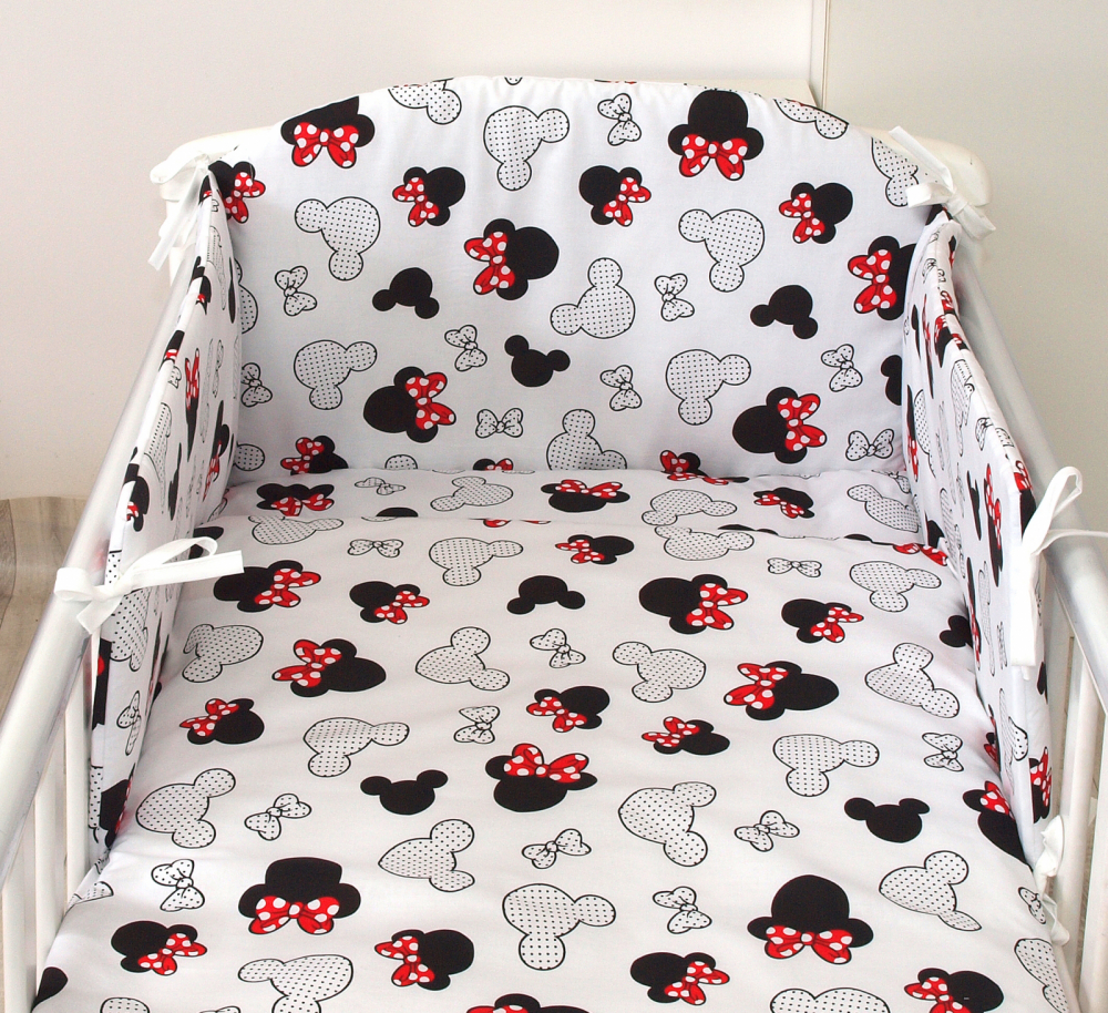 Set lenjerie din bumbac cu protectie laterala pentru pat bebe 120 x 60 cm Miki Amy - 1