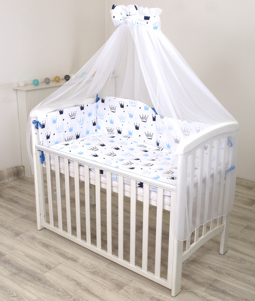 Set lenjerie din bumbac cu protectie laterala pentru pat bebe 120 x 60 cm Print Amy AMY