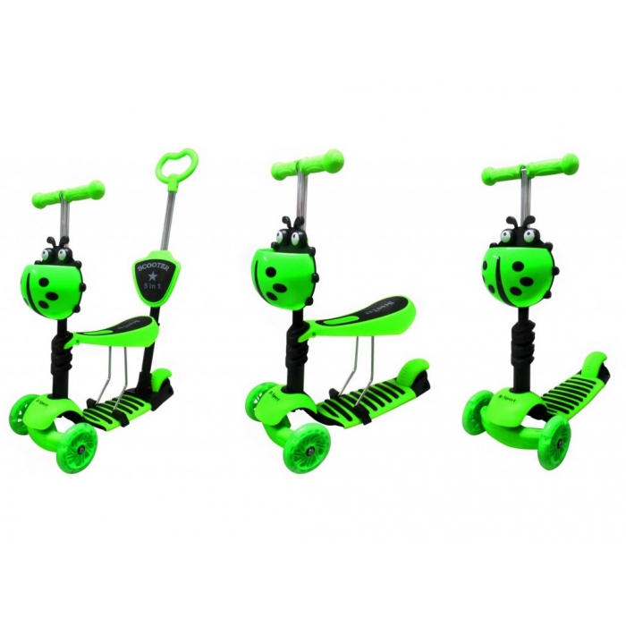 Trotineta 5 in 1 roti cu led platforma antiderapanta JR R-Sport verde - 1