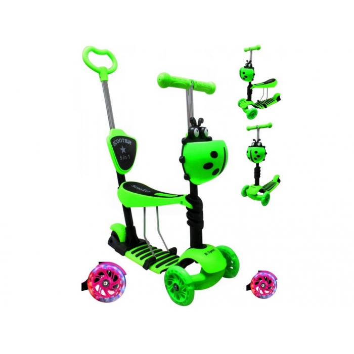 Trotineta 5 in 1 roti cu led platforma antiderapanta JR R-Sport verde - 2