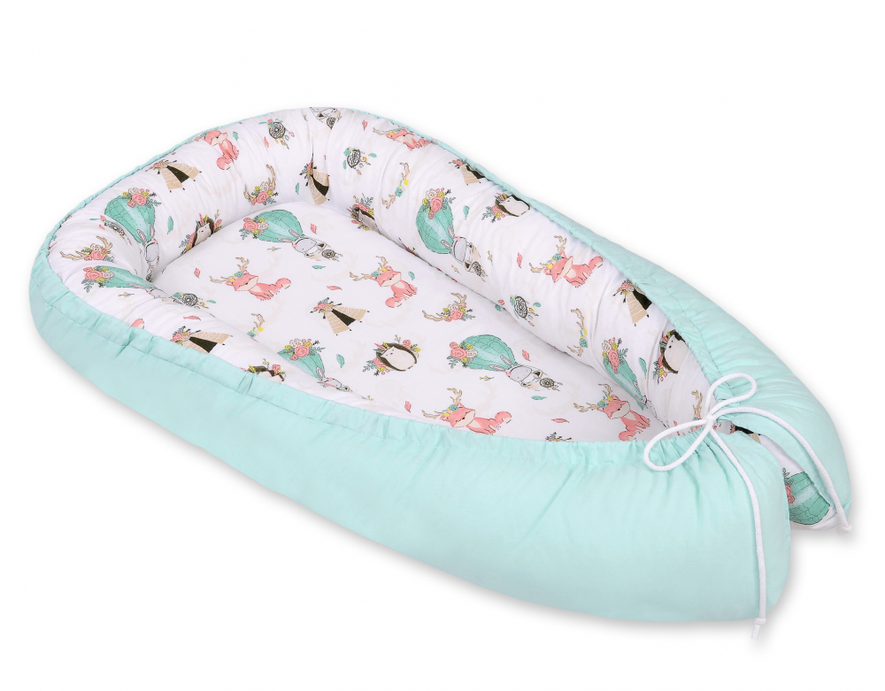 Babynest bebelusi pentru dormit Foxes Beige Mint Babynest imagine noua responsabilitatesociala.ro