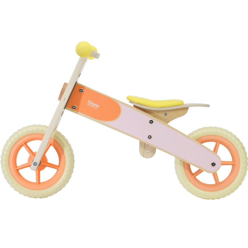 Bicicleta din lemn fara pedale 12 inch Classic World Orange Bicicleta