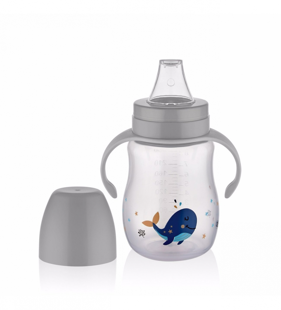 Cana cu manere si cioc de silicon BabyJem 250ml Whale Gri - 3 | YEO