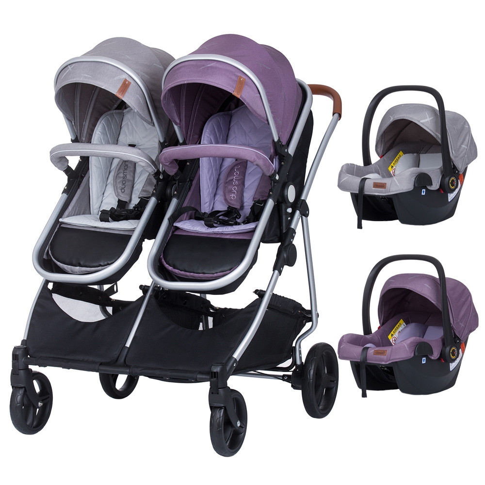 Carucior gemeni Chipolino Duo Smart 3 in 1 anthracite lilac