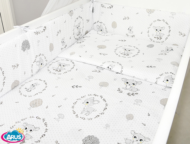 Lenjerie patut 3 piese cu protectie laterala pentru patut 120x60 cm ash wreaths