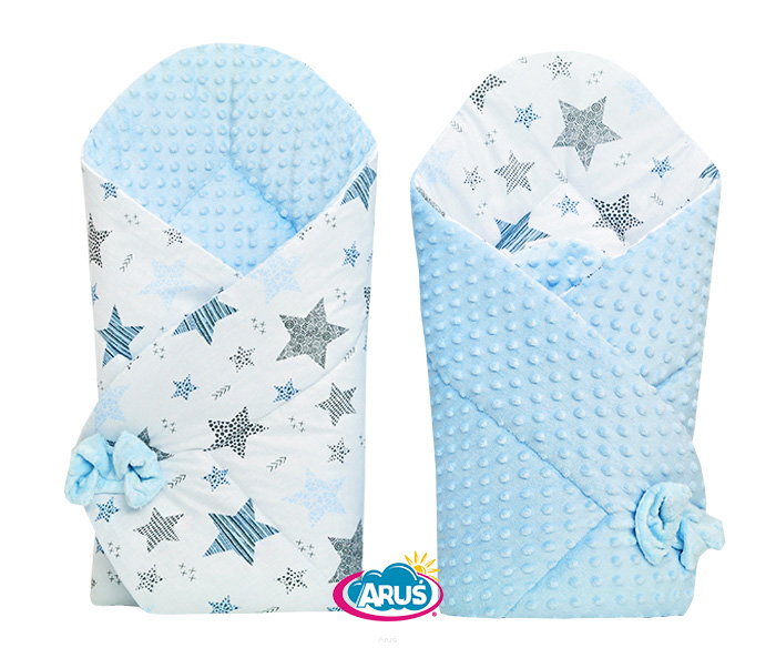 Paturica de infasat nou-nascut cu doua fete 80x80 cm Minky Blue Stars