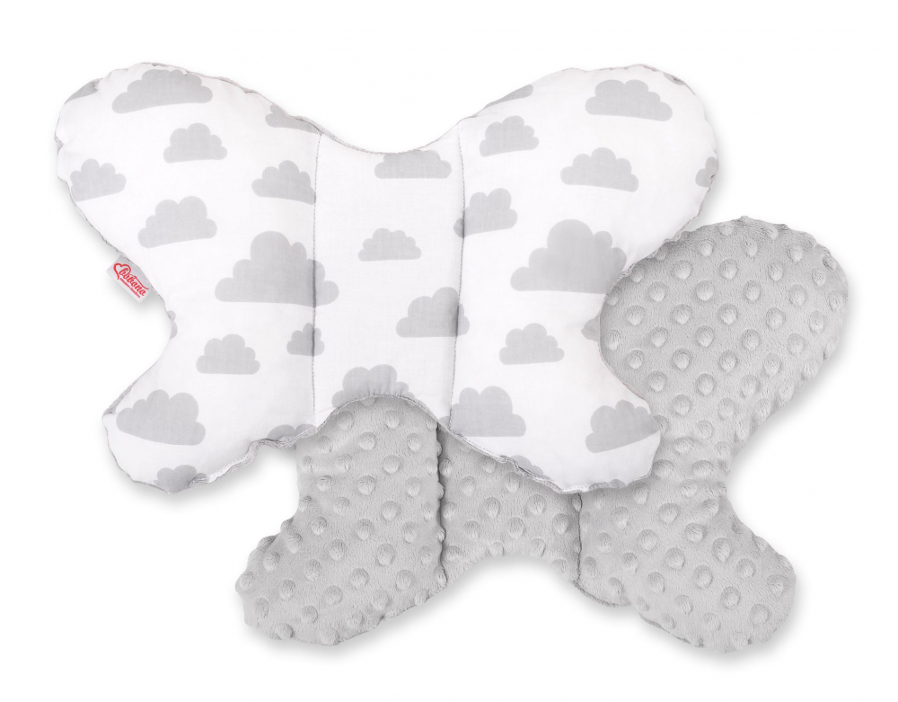 Perna bebelusi cu doua fete butterfly minky clouds gray blue