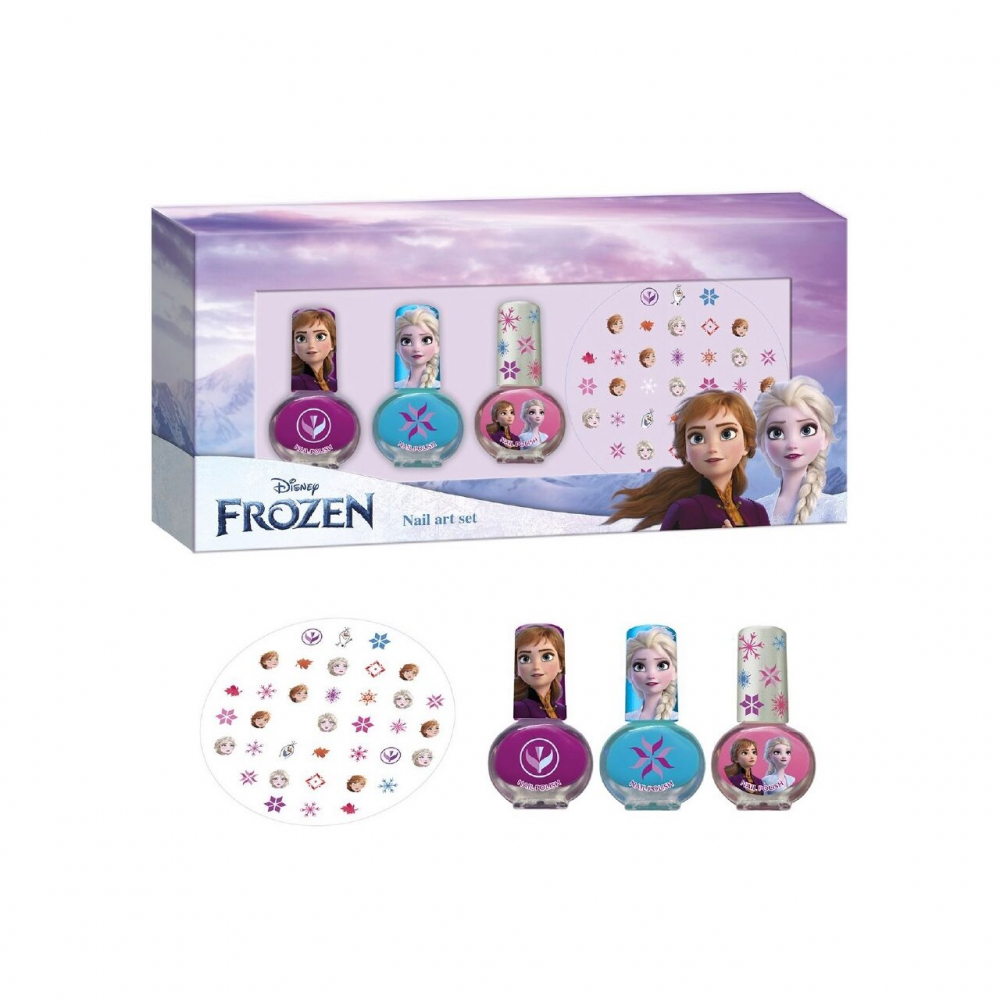 Set manichiura pentru fetite cu 3 lacuri si modele de lipit pe unghii Frozen copii imagine noua responsabilitatesociala.ro