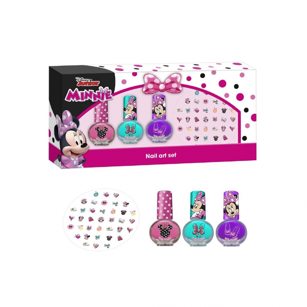 Set manichiura pentru fetite cu 3 lacuri si modele de lipit pe unghii Minnie copii imagine noua responsabilitatesociala.ro