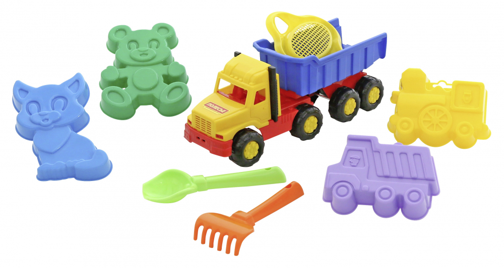 Set 9 piese jucarii pentru nisip si camion Polesie Multicolor camion imagine noua responsabilitatesociala.ro