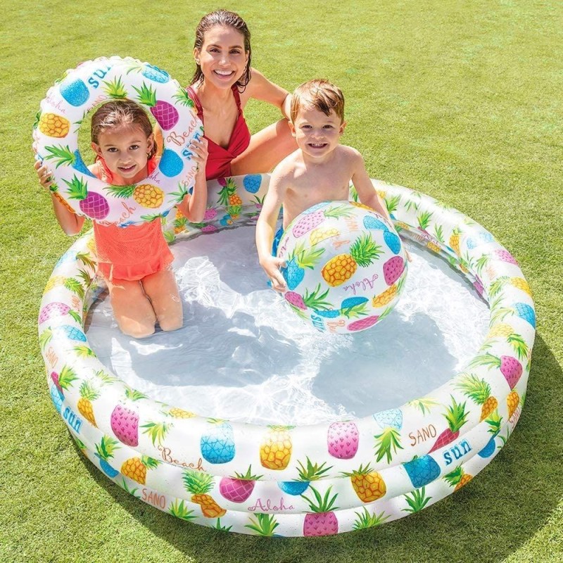 Set piscina gonflabila pentru copii + colac + minge Intex 59469 132 x 28 cm Multicolor 1:32 imagine noua responsabilitatesociala.ro