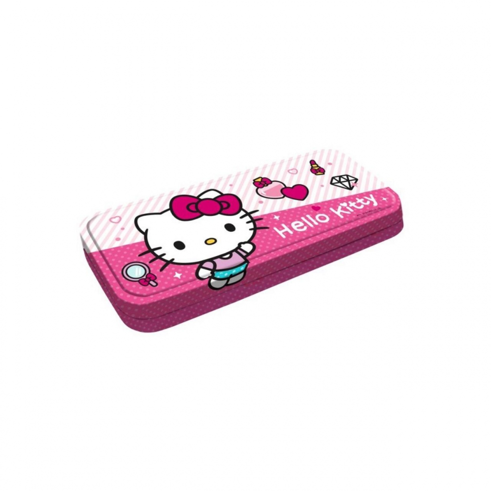 Trusa de machiaj Hello Kitty etajata pe trei nivele gloss de buze si accesorii