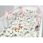 Lenjerie patut 3 piese cu protectie laterala pentru patut 120x60 cm Deer Green Powder pink