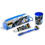 Set ingrijire orala pentru calatorie Batman periuta cu capac pasta de dinti 75 ml pahar si borseta pentru baieti