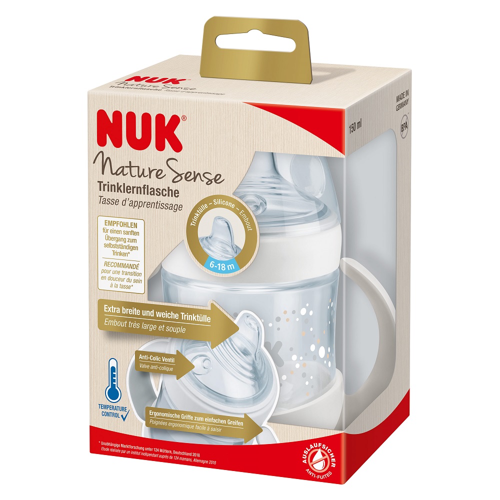 Biberon Nuk Learner Nature Sense control temperatura 150 ml alb 6-18 luni - 1 | YEO