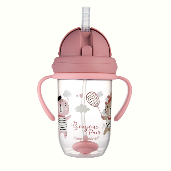 Cana anti-varsare cu pai 270 ml canpol bonjour paris pink 56607