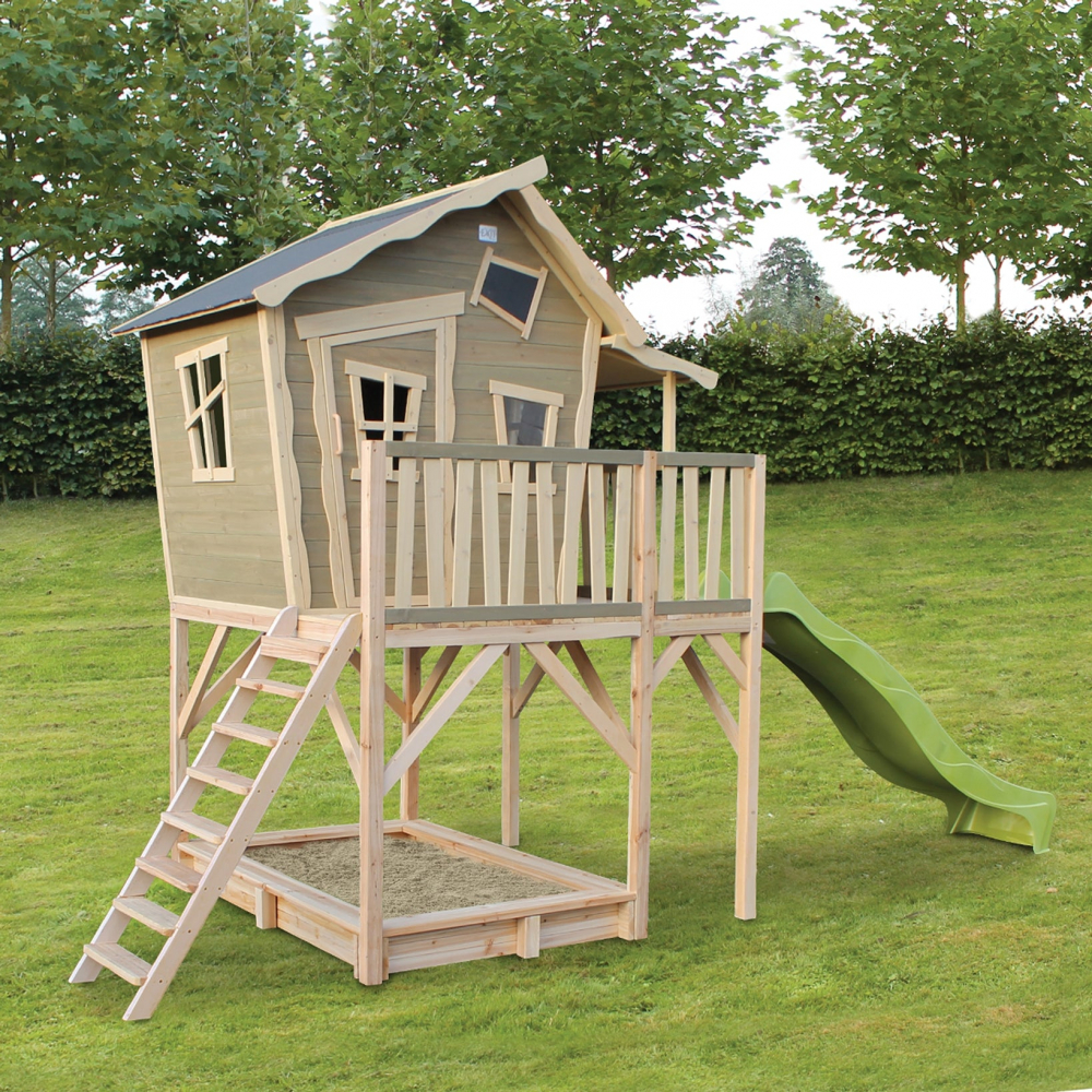 Casuta cu tobogan si nisipar exit toys crooky 750 fsc