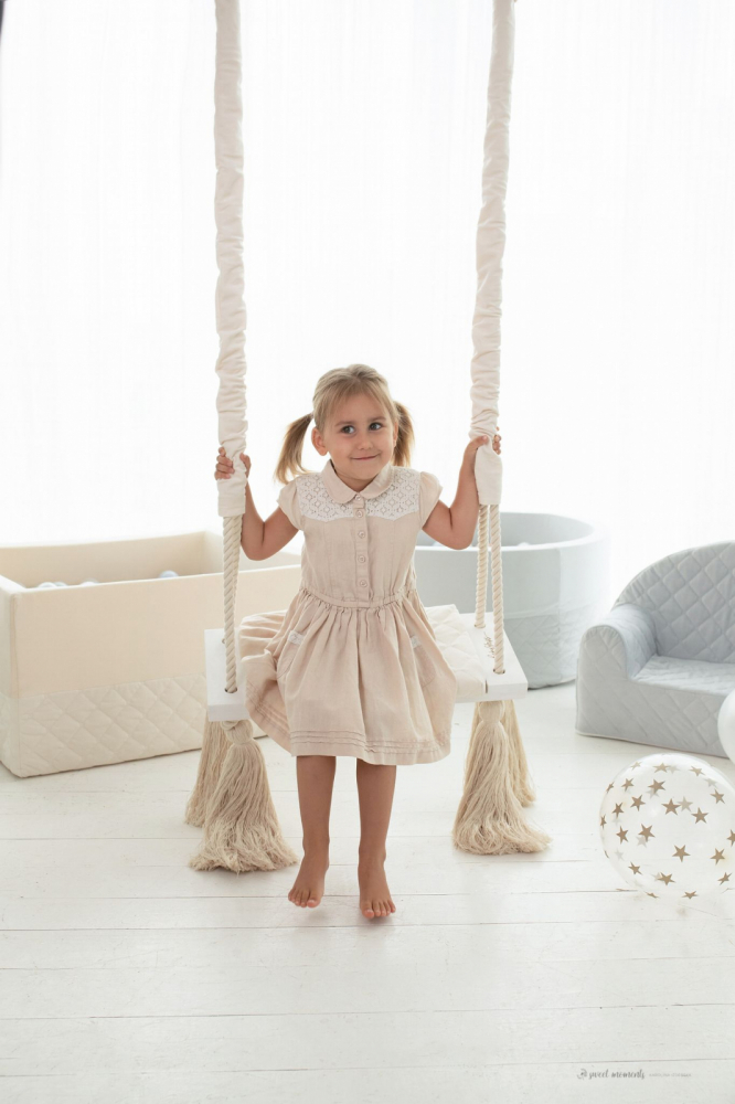 Leagan din lemn si spuma by BabySteps pentru copii WoodSwing catifea Velvet Bej - 1 | YEO