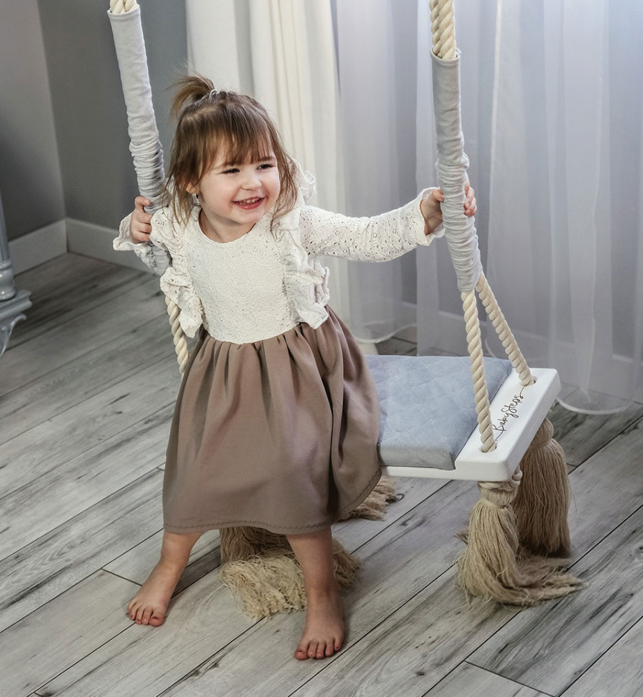 Leagan din lemn si spuma by BabySteps pentru copii WoodSwing catifea Velvet Grey - 2 | YEO