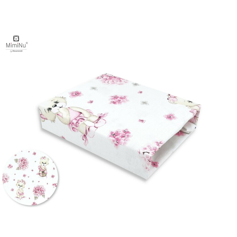 Cearceaf cu elastic MimiNu pentru patut 120X60 cm din bumbac Pink Balerina