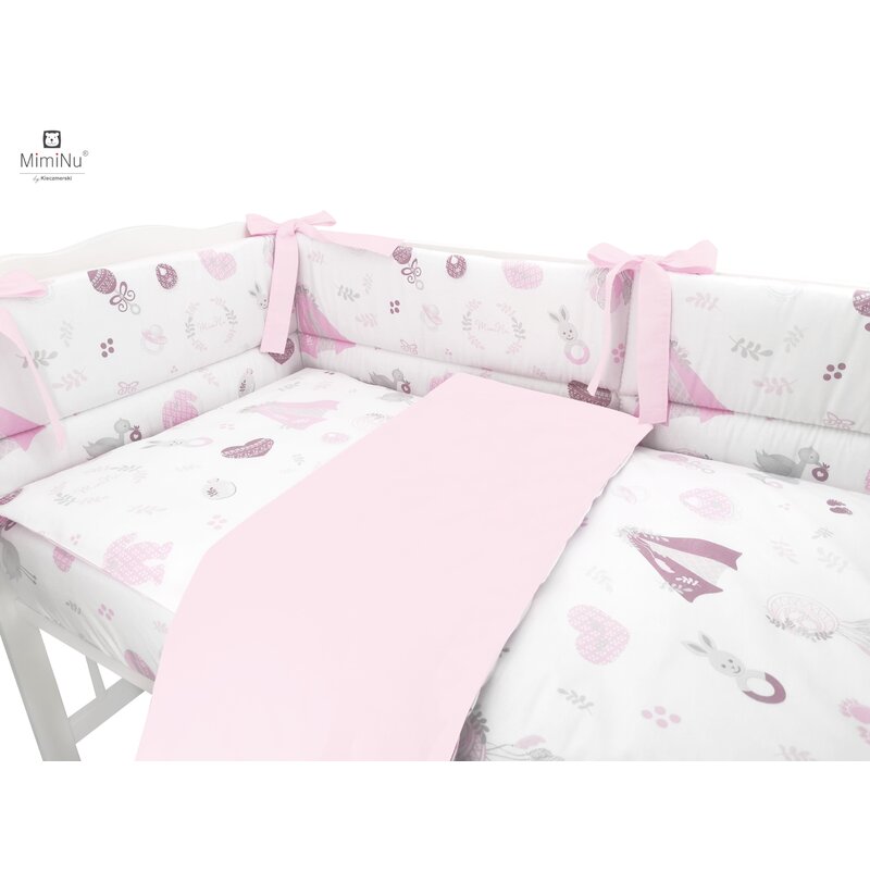 Set lenjerie patut 5 piese cu pilota si perna din bumbac pentru patut 120×60 cm baby shower pink MimiNu 120x60 imagine 2022 protejamcopilaria.ro