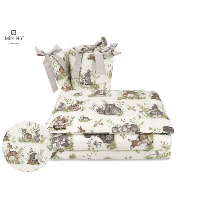 Set lenjerie patut 5 piese cu pilota si perna din bumbac pentru patut 120x60 cm design calm forest natural MimiNu - 1 | YEO