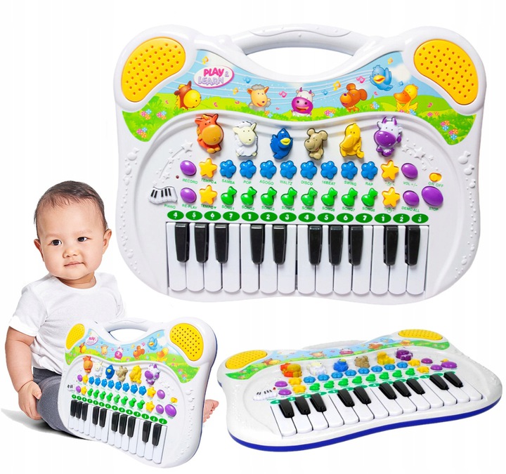 Orga muzicala pentru copii Malplay, cu sunete de animale si inregistrare, dimensiune 38 x 28 cm