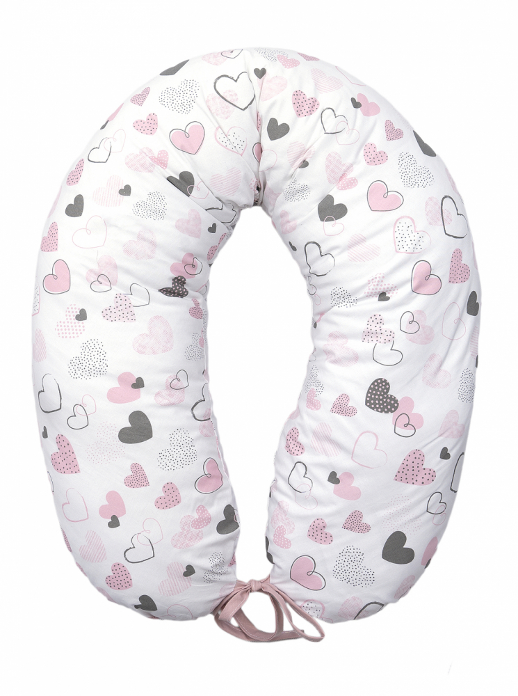 Perna alaptare Amy cu husa detasabila din bumbac si umplutura antialergica BabySoft Inimioare