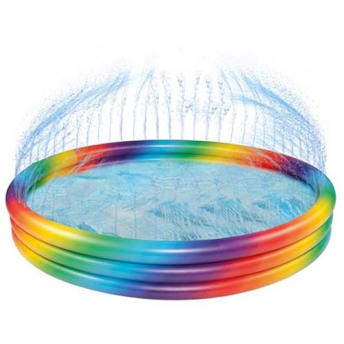 Piscina gonflabila Happy People Rainbow cu 3 inele si stropitori 150 x 25 cm 150 imagine noua responsabilitatesociala.ro