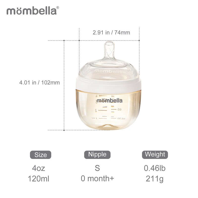 Biberon Anticolici Mombella Brest-Like120ml Tetina S flux lent PPSU Ivory - 1 | YEO