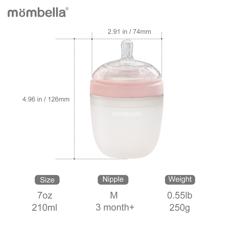 Biberon Anticolici Mombella Brest-Like 210ml Tetina M flux mediu 100 Silicon Old Roze - 2 | YEO