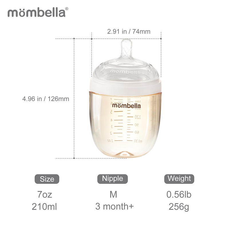 Biberon Anticolici Mombella Brest-Like 210ml Tetina M flux mediu PPSU Ivory - 2 | YEO