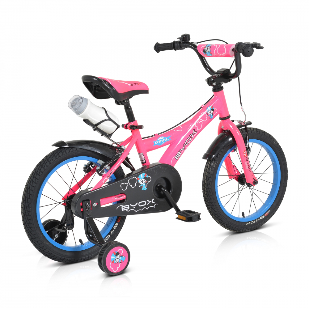 Bicicleta pentru copii Byox cu roti ajutatoare Devil 16 Roz ajutatoare imagine noua responsabilitatesociala.ro