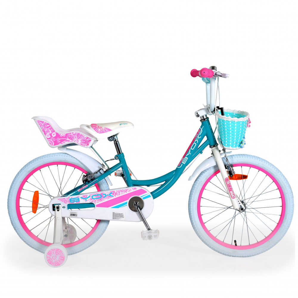 Bicicleta pentru fetite cu roti ajutatoare Byox Fashion Girl Blue Mint 20 inch ajutatoare imagine noua responsabilitatesociala.ro