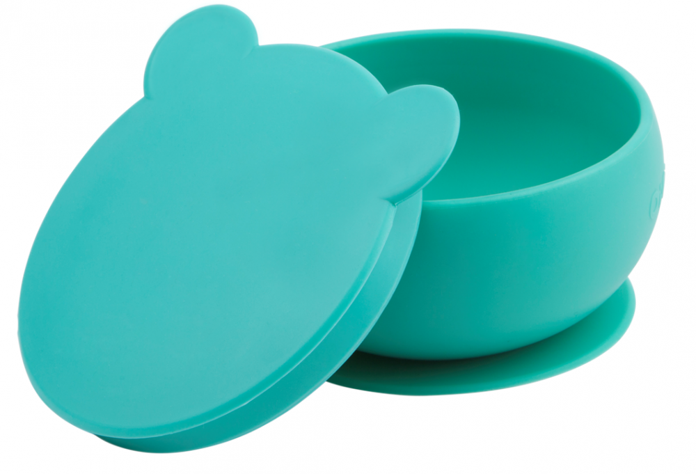 Bol Minikoioi cu ventuza si capac 100 premium silicone aqua green