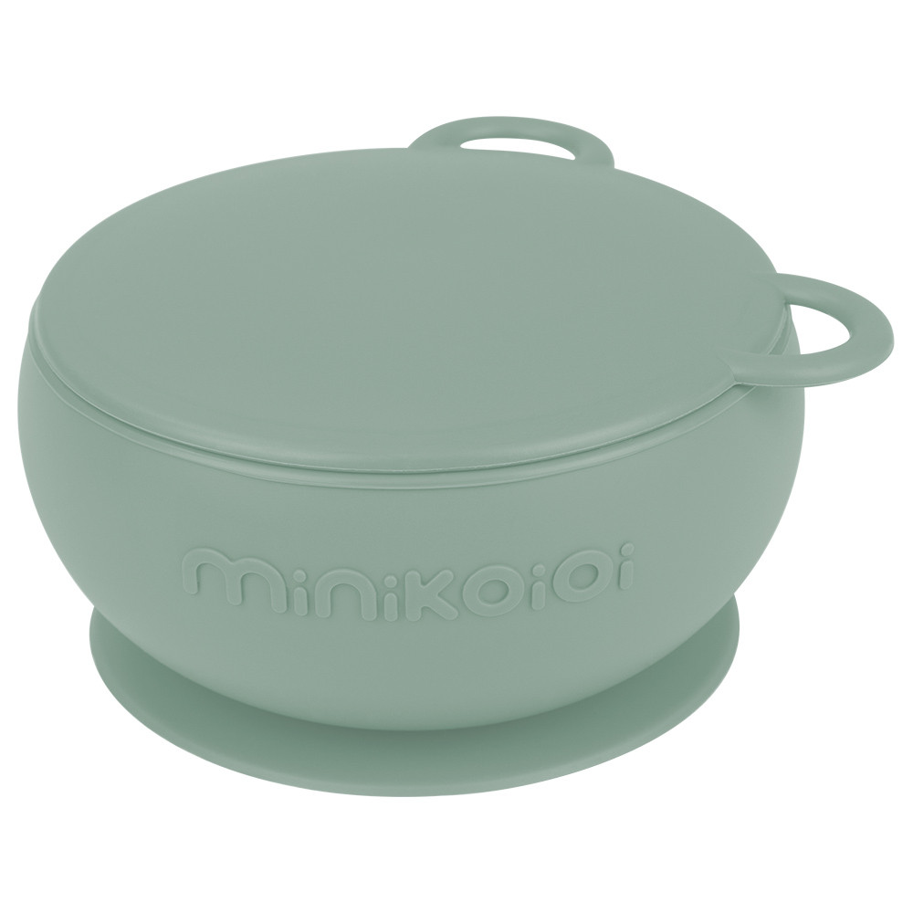 Bol Minikoioi cu ventuza si capac 100 premium silicone river green - 1 | YEO