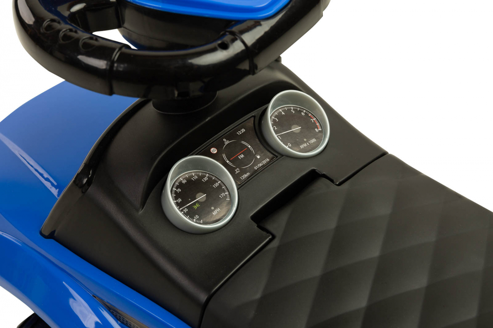 Masinuta Ride On fara pedale 3in1 Toyz Sport Car Blue cu maner parental,Bara de protectie detasabila,Volan cu sunete si lumini,Spatiu de depozitare,Sistem antirasturnare,Spatar inalt,Siport picioare,Recomandata de la 12 luni - 6