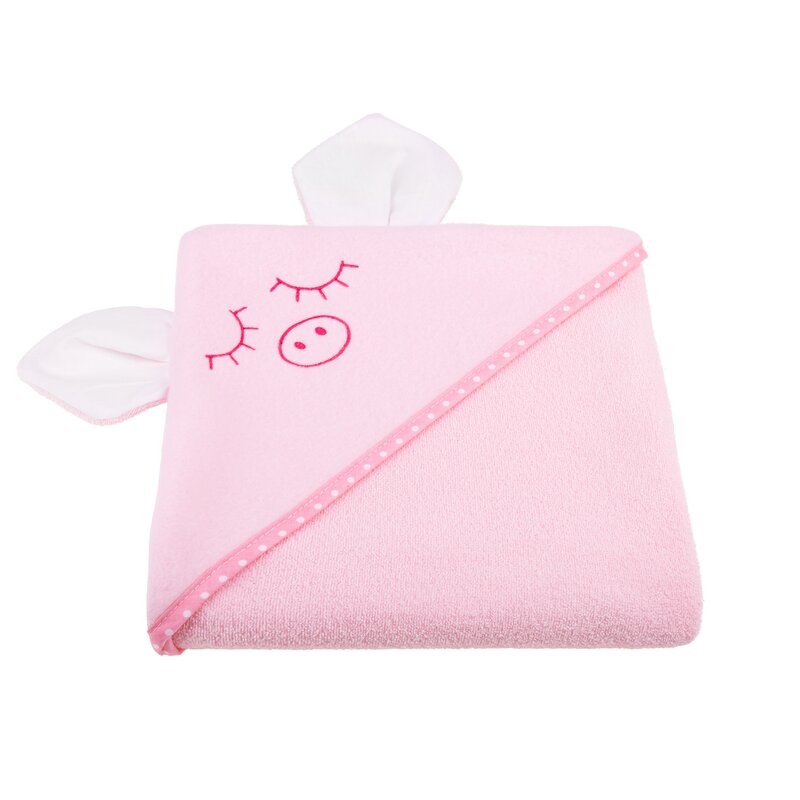 Prosop cu gluga cu urechi 80x80 cm Pink Piggy Qmini