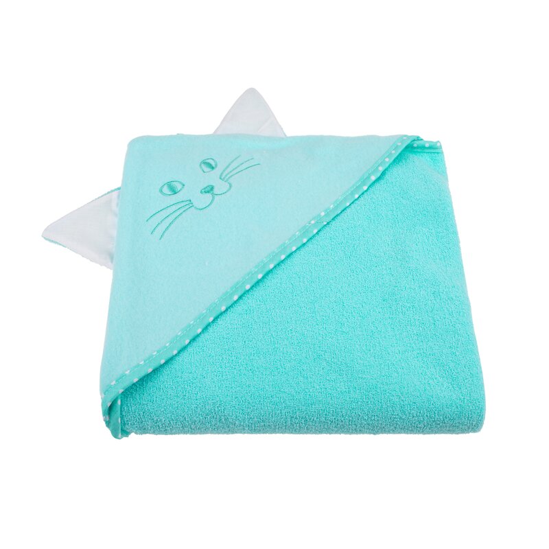 Prosop cu gluga cu urechi din bumbac 80x80 cm Aqua Cat Qmini - 1 | YEO