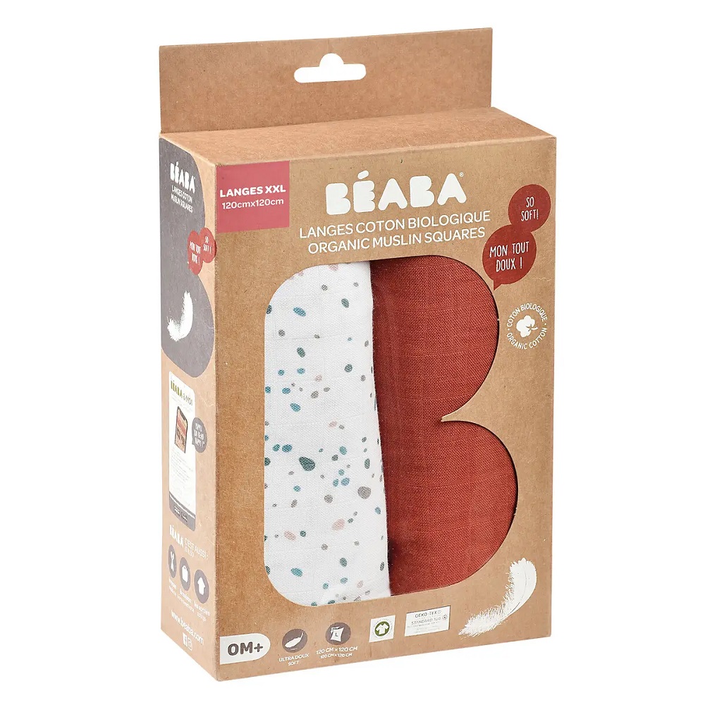 Set 2 museline Beaba bumbac 120x120 cm Hot SauceTerrazzo - 1 | YEO