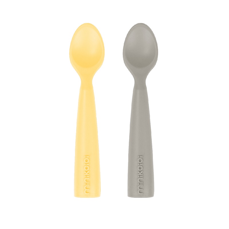 Set lingurite Minikoioi 100 premium silicon mellow yellow powder grey 100 imagine noua responsabilitatesociala.ro
