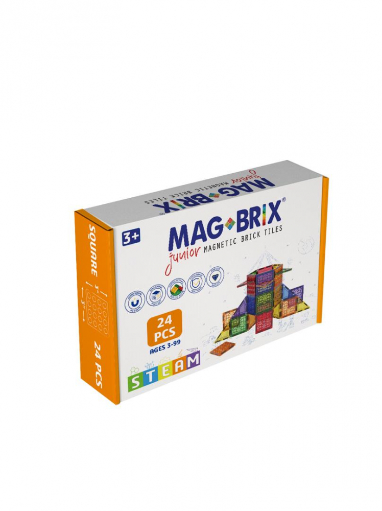 Set magnetic Magbrix Junior 24 piese patrate compatibil cu caramizi de constructie tip Lego Duplo