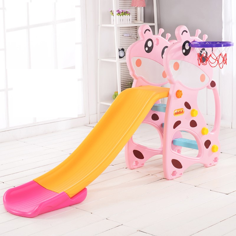 Tobogan 2 in 1 cu inaltime reglabila si cos de baschet Nichiduta Garden Giraffe Pink - 1 | YEO