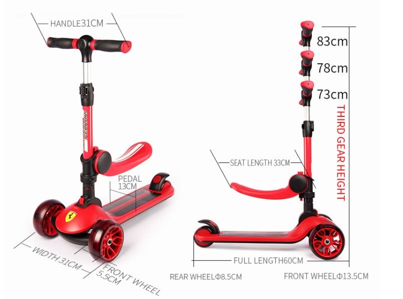 Trotineta Ferrari Twist neagra pliabila, cu scaun, cadru din aluminiu, ghidon reglabil, roti cu Led, greutate admisa 50 kg, 3-10 ani - 3