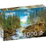 Puzzle 1000 piese Enjoy  A Log Cabin by the Rapids
