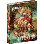 Puzzle 1000 piese Enjoy  Hans Zatzka Flowers Still Life with Blue Tit + folii pentru lipit puzzle Enjoy 5518