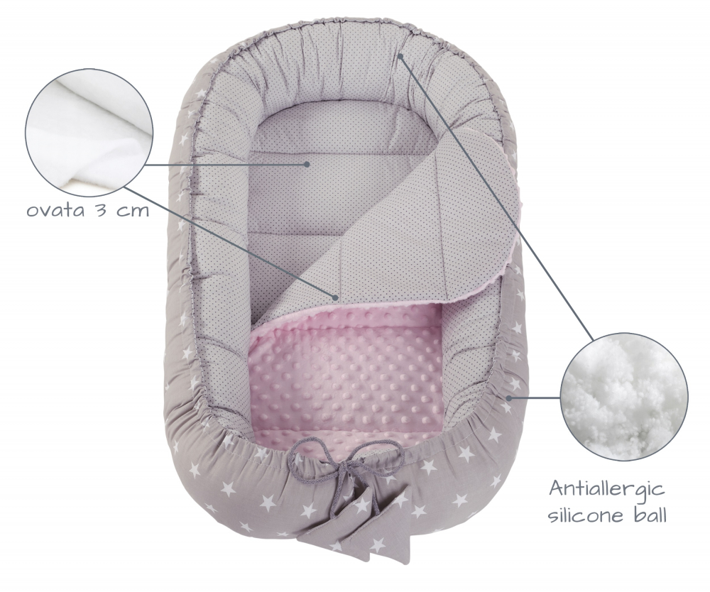 Babynest 2 in 1 din bumbac solo stars pink