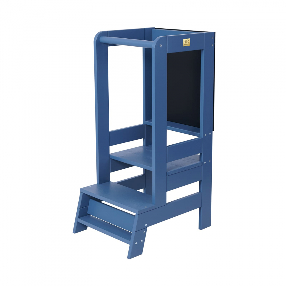 Inaltator Learning Tower cu tabla de scris MeowBaby lemn Albastru inchis Albastru imagine 2022