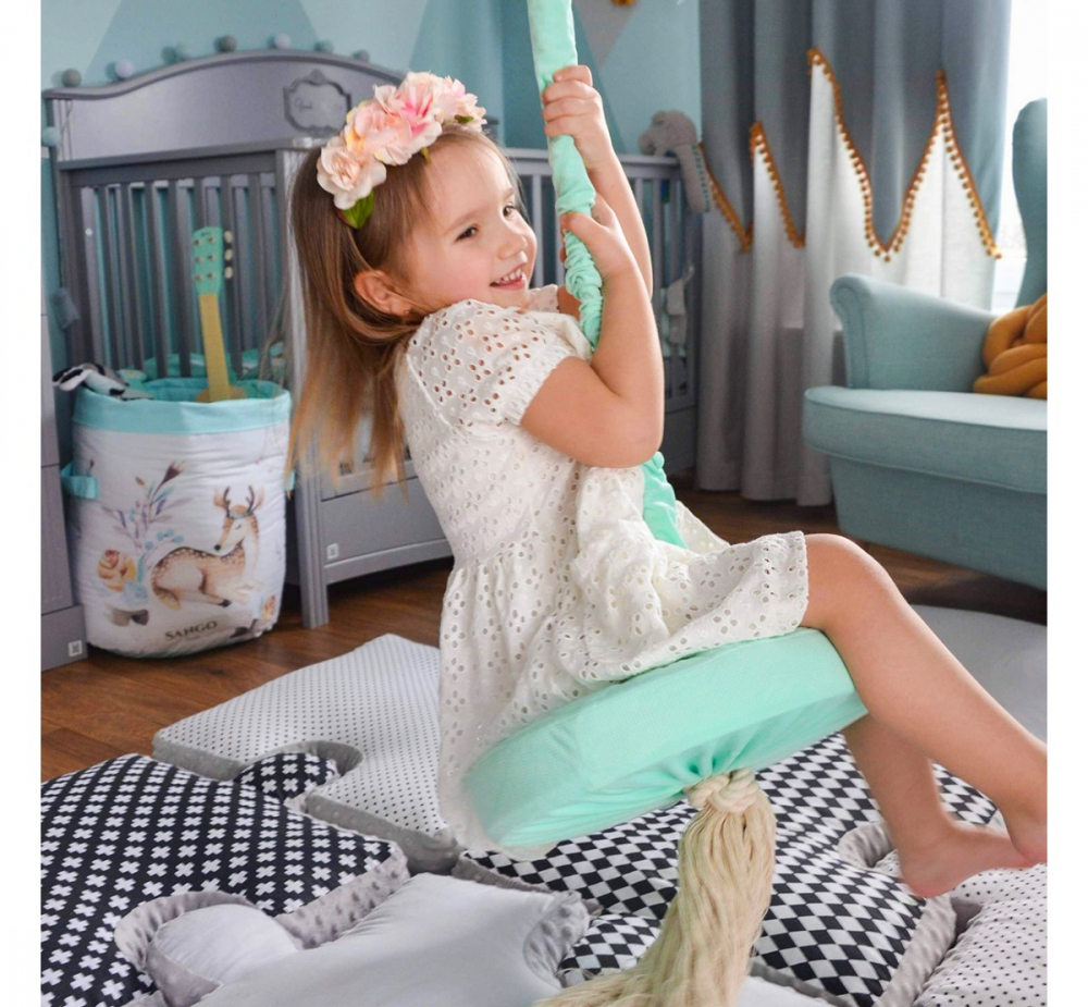 Leagan din lemn si spuma pentru copii Ring Swing by BabySteps Catifea Velvet Mint - 1 | YEO