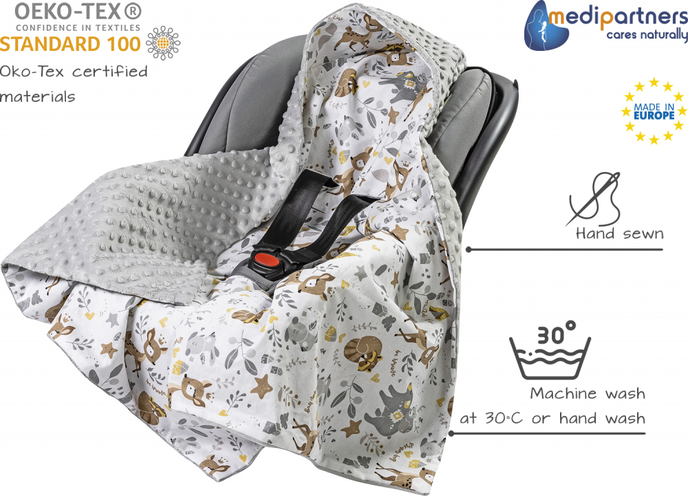 Paturica cu gluga pentru cosul auto minky fawn